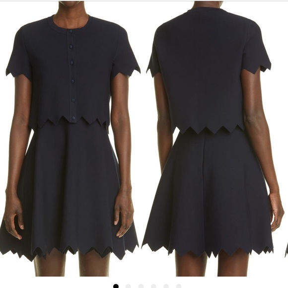 Oscar de la Renta Zigzag Navy Cardigan